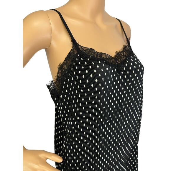 Free People Margot Slip Dress Black Polka Dot Crinkle Lace Trim Midi Size 2 - Picture 9 of 12